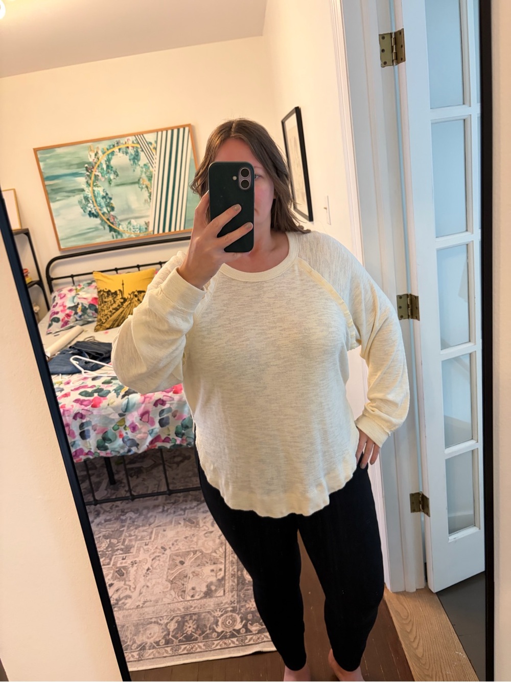 Anthropologie Soft Cream Raglan Pullover Sweatshirt